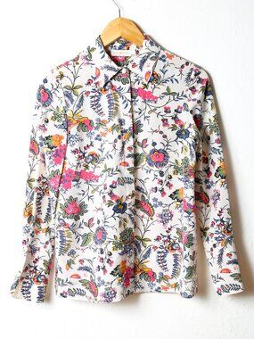 TORY BURCH 100% Silk Gabriella Floral Button Down Top